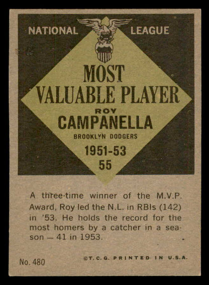 1961 Topps Baseball #480 Roy Campanella MVP Dodgers NR-MT 564923