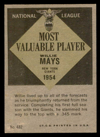 1961 Topps Baseball #482 Willie Mays MVP Giants EX-MT 564926