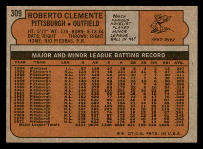 1972 Topps Baseball #309 Roberto Clemente Pirates NR-MT 564929