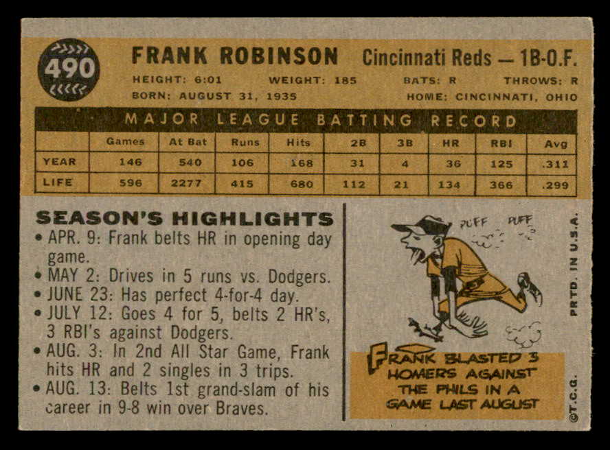 1960 Topps Baseball #490 Frank Robinson Reds EX-MT 564934
