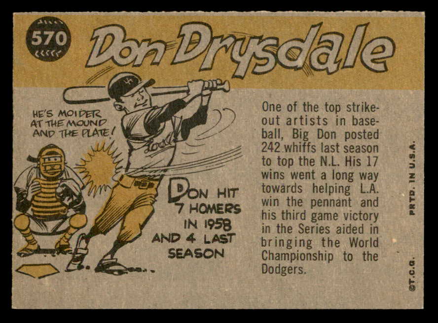 1960 Topps Baseball #570 Don Drysdale A.S. Dodgers EX-MT 564939