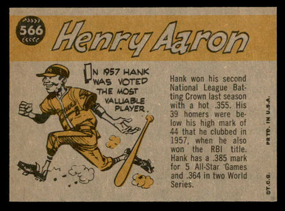 1960 Topps Baseball #566 Hank Aaron A.S. Braves NR-MT 564940