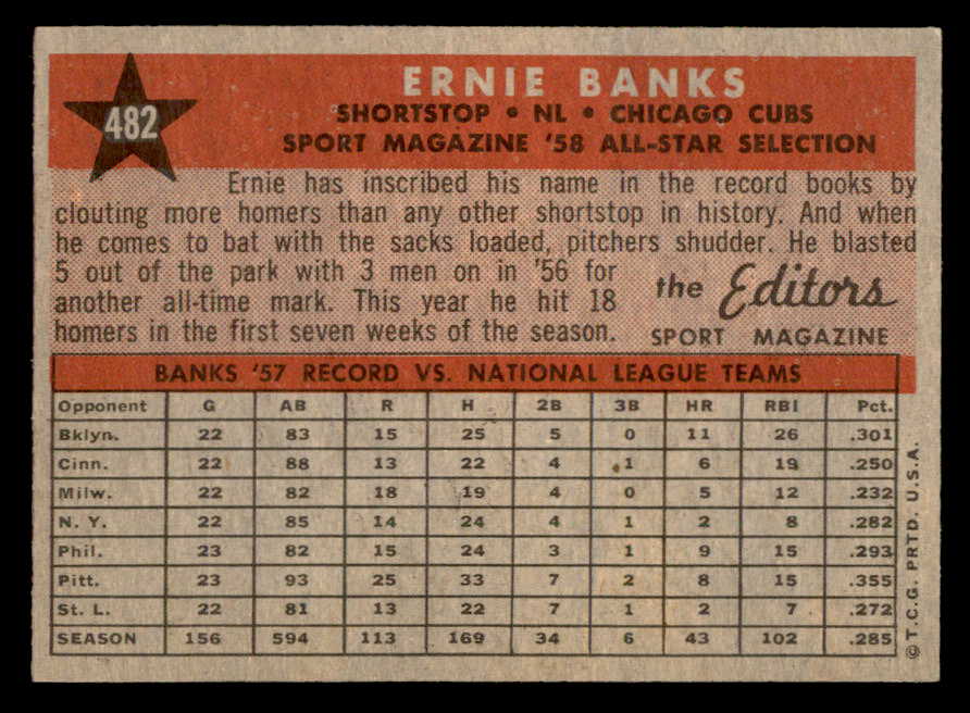 1958 Topps Baseball #482 Ernie Banks A.S. Cubs EX-MT 564946
