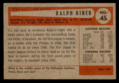 1954 Bowman Baseball # 45 Ralph Kiner Cubs EX+/EX-MT 564948
