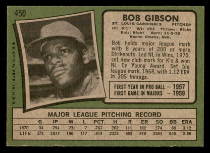 1971 Topps Baseball #450 Bob Gibson Cardinals EX-MT 564954
