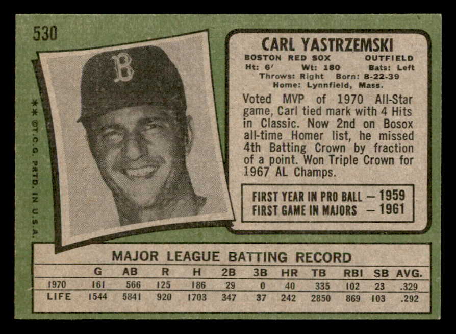 1971 Topps Baseball #530 Carl Yastrzemski Red Sox EX-MT 564957