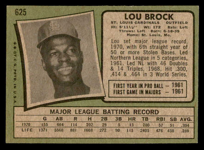 1971 Topps Baseball #625 Lou Brock Cardinals EX-MT 564959