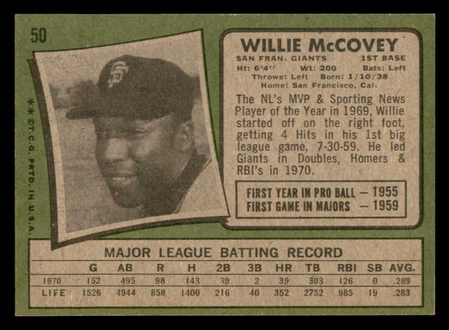 1971 Topps Baseball # 50 Willie McCovey Giants EX-MT 564961