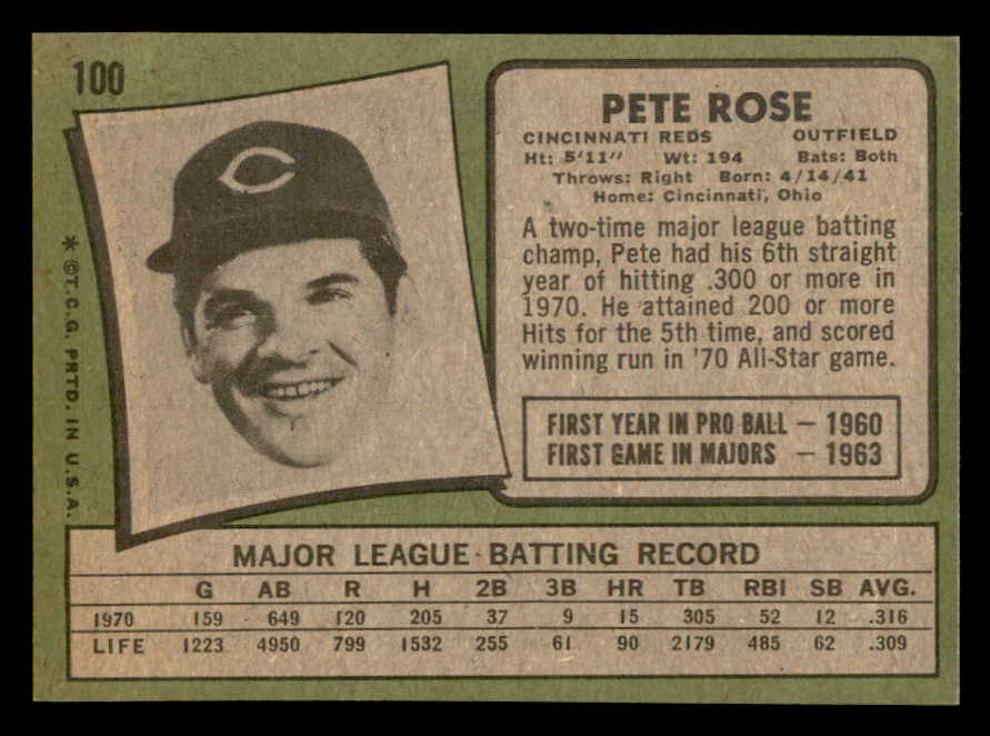 1971 Topps Baseball #100 Pete Rose Reds EX-MT 564962