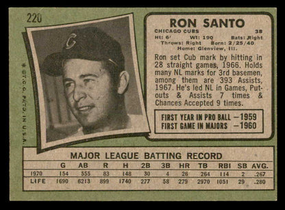 1971 Topps Baseball #220 Ron Santo Cubs EX 564966