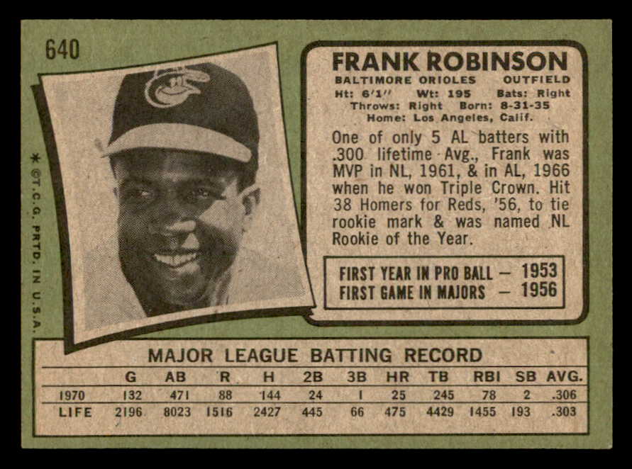 1971 Topps Baseball #640 Frank Robinson Orioles EX+/EX-MT 564969