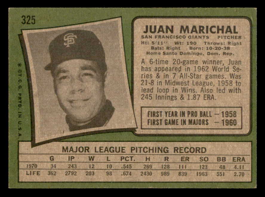 1971 Topps Baseball #325 Juan Marichal Giants EX-MT 564972