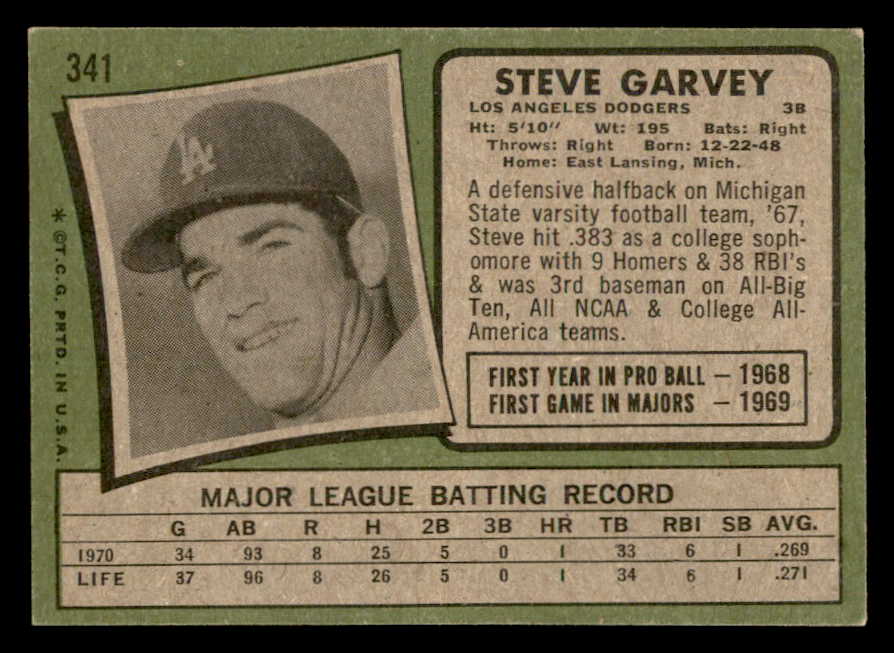 1971 Topps Baseball #341 Steve Garvey Dodgers EX-MT 564974