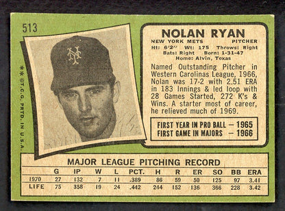 1971 Topps Baseball #513 Nolan Ryan Mets EX+/EX-MT 564976