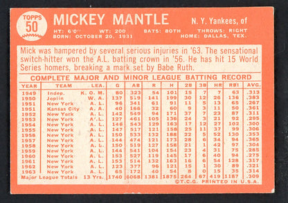 1964 Topps Baseball # 50 Mickey Mantle Yankees EX+/EX-MT 564979