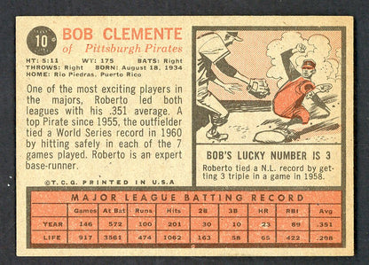 1962 Topps Baseball #010 Roberto Clemente Pirates EX-MT 564982