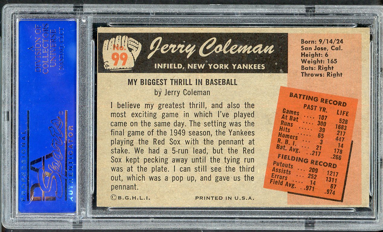 1955 Bowman Baseball # 99 Jerry Coleman Yankees PSA 7 NM 564988
