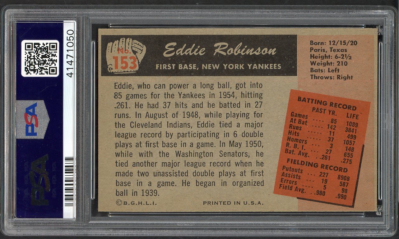 1955 Bowman Baseball #153 Eddie Robinson Yankees PSA 7 NM 564990