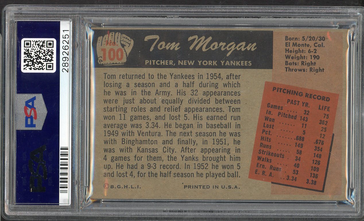 1955 Bowman Baseball #100 Tom Morgan Yankees PSA 7 NM 564991