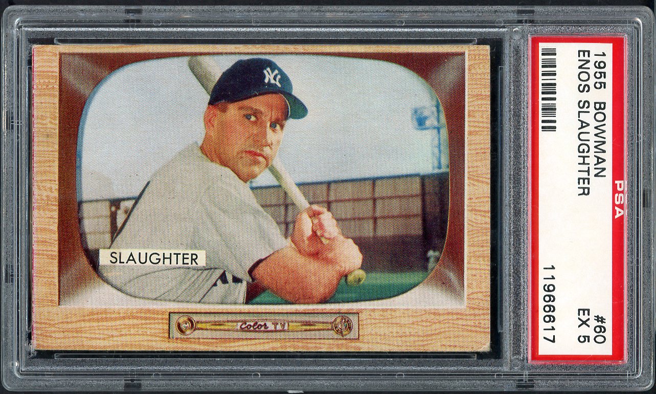 1955 Bowman Baseball # 60 Enos Slaughter Yankees PSA 5 EX 564997