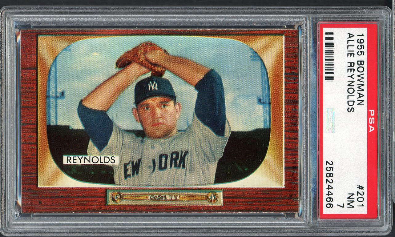 1955 Bowman Baseball #201 Allie Reynolds Yankees PSA 7 NM 564998