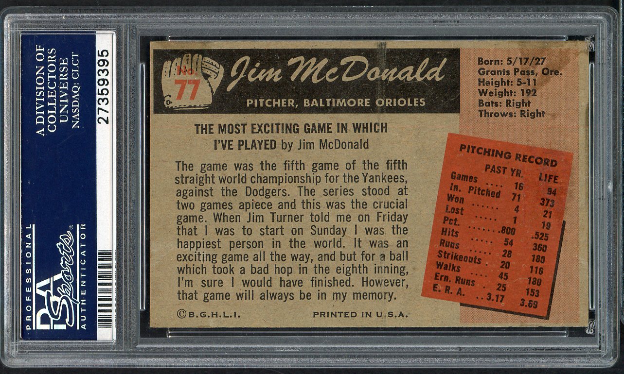 1955 Bowman Baseball # 77 Jim McDonald Orioles PSA 8 NM/MT 565002