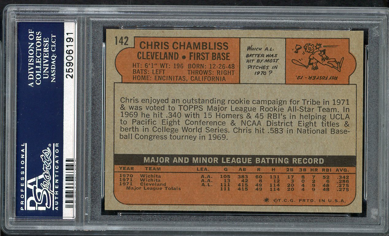 1972 Topps Baseball #142 Chris Chambliss Indians PSA 8 NM/MT 565011