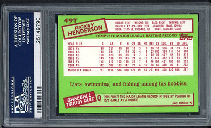 1985 Topps Traded # 49T Rickey Henderson Yankees PSA 10 GEM MINT 565012