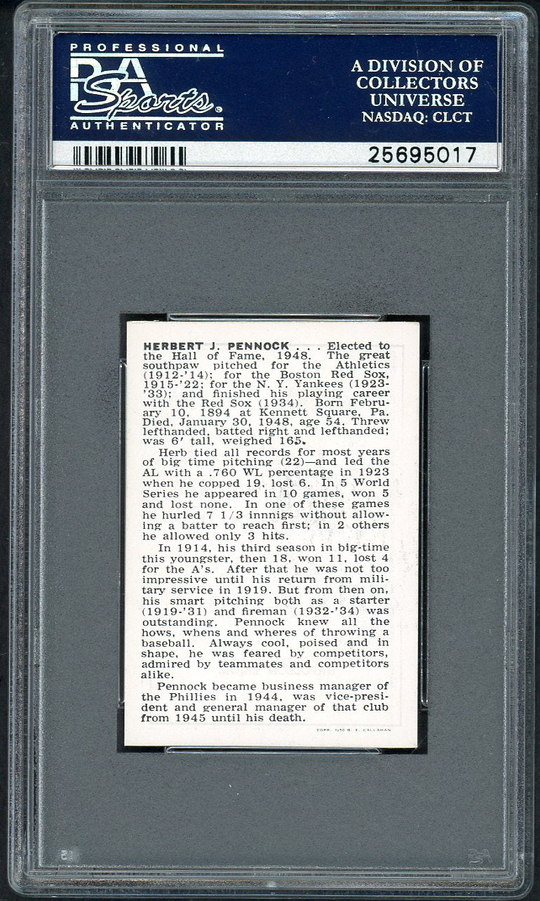1950 Callahan Herb Pennock Yankees PSA 8 NM/MT 565017