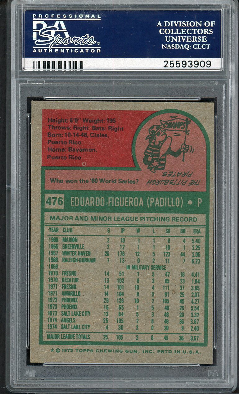 1975 Topps Baseball #476 Ed Figueroa Angels PSA 8 NM/MT 565020