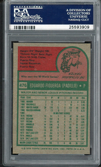 1975 Topps Baseball #476 Ed Figueroa Angels PSA 8 NM/MT 565020