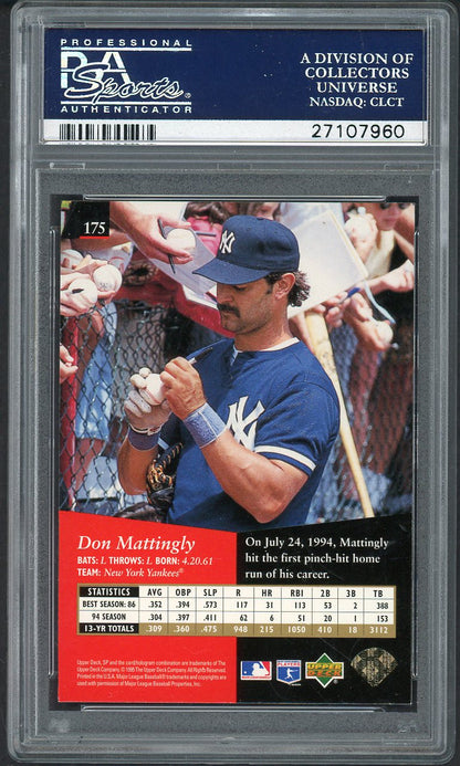1995 SP #175 Don Mattingly Yankees PSA 10 GEM MINT 565021