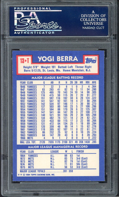 1984 Topps Traded # 13T Yogi Berra Yankees PSA 10 GEM MINT 565023