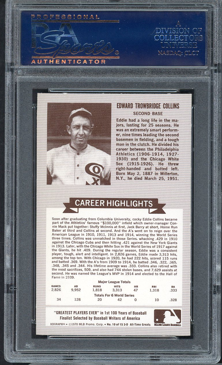 1972 Kelloggs ATG # 10 Eddie Collins White Sox PSA 9 MINT 565027