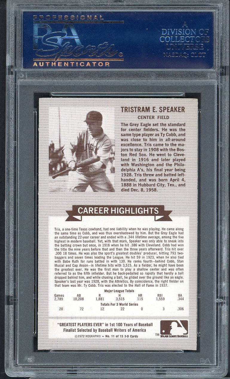 1972 Kelloggs ATG # 11 Tris Speaker Indians PSA 9 MINT 565028