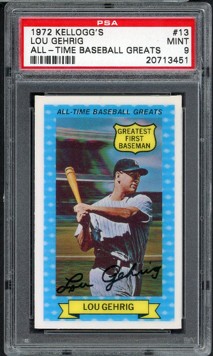 1972 Kelloggs ATG # 13 Lou Gehrig Yankees PSA 9 MINT 565030
