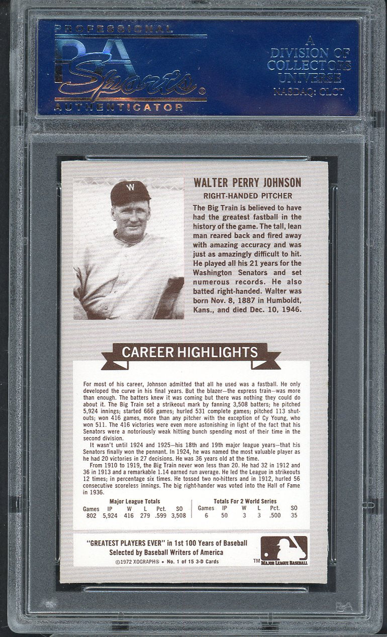 1972 Kelloggs ATG #  1 Walter Johnson Senators PSA 9 MINT 565032
