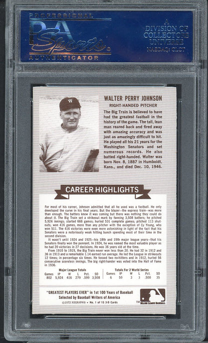 1972 Kelloggs ATG #  1 Walter Johnson Senators PSA 9 MINT 565032