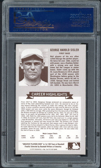 1972 Kelloggs ATG #  5 George Sisler Browns PSA 9 MINT 565033