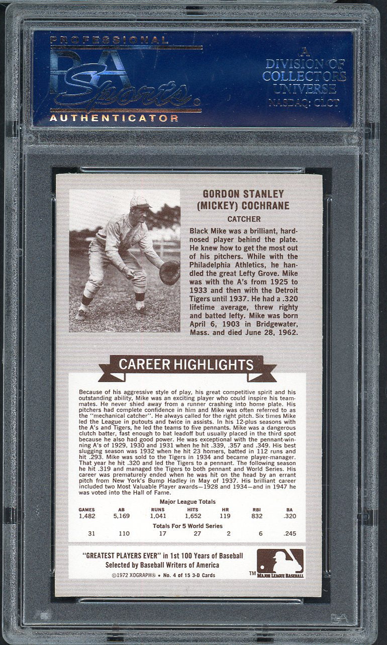 1972 Kelloggs ATG #  4 Mickey Cochrane A's PSA 9 MINT 565034