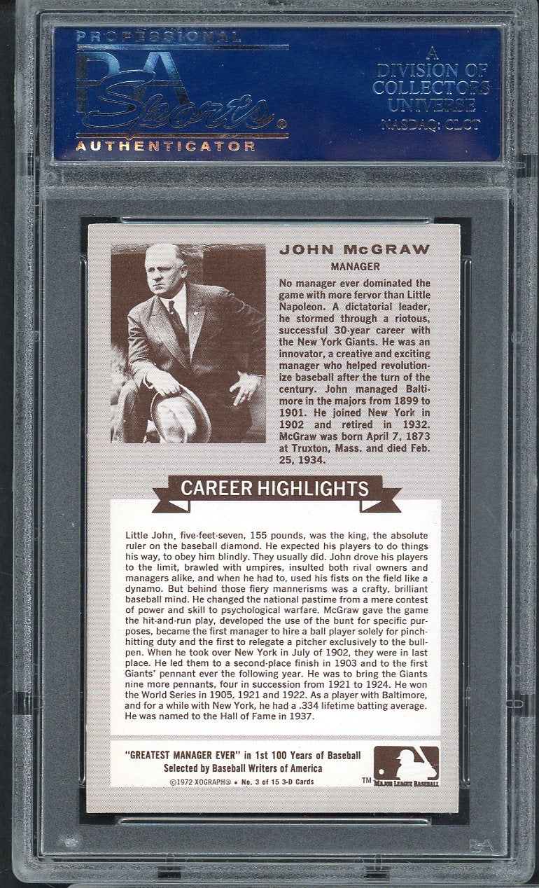1972 Kelloggs ATG #  3 John McGraw Giants PSA 9 MINT 565036
