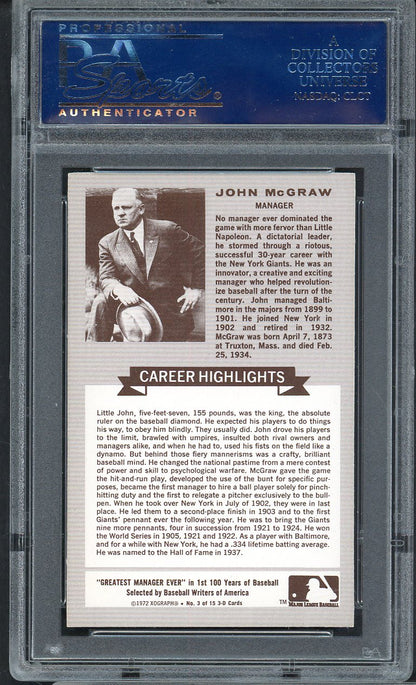 1972 Kelloggs ATG #  3 John McGraw Giants PSA 9 MINT 565036