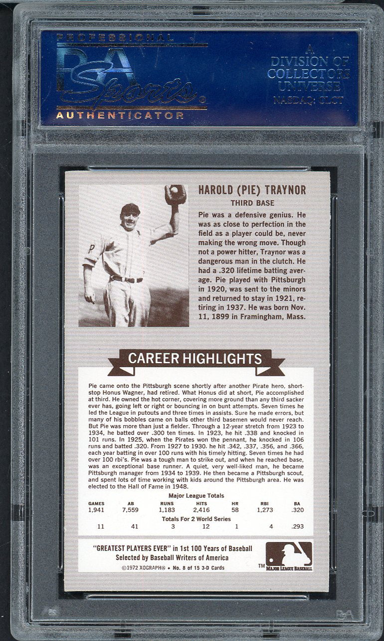1972 Kelloggs ATG #  8 Pie Traynor Pirates PSA 9 MINT 565038
