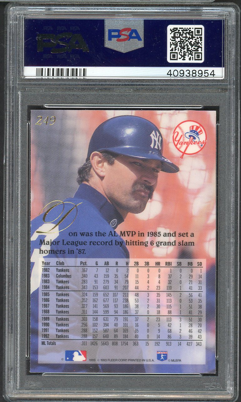 1993 Flair #249 Don Mattingly Yankees PSA 10 GEM MINT 565041