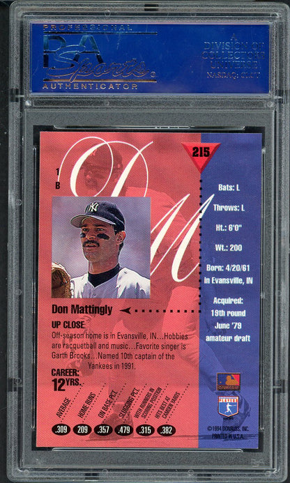 1994 Studio #215 Don Mattingly Yankees PSA 10 GEM MINT 565046