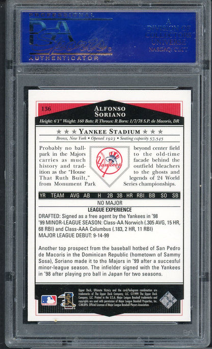 1999 Ultimate Victory #136 Alfonso Soriano Yankees PSA 8 NM/MT 565048