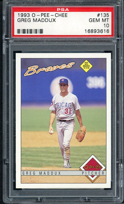 1993 O Pee Chee #135 Greg Maddux Braves PSA 10 GEM MINT 565052