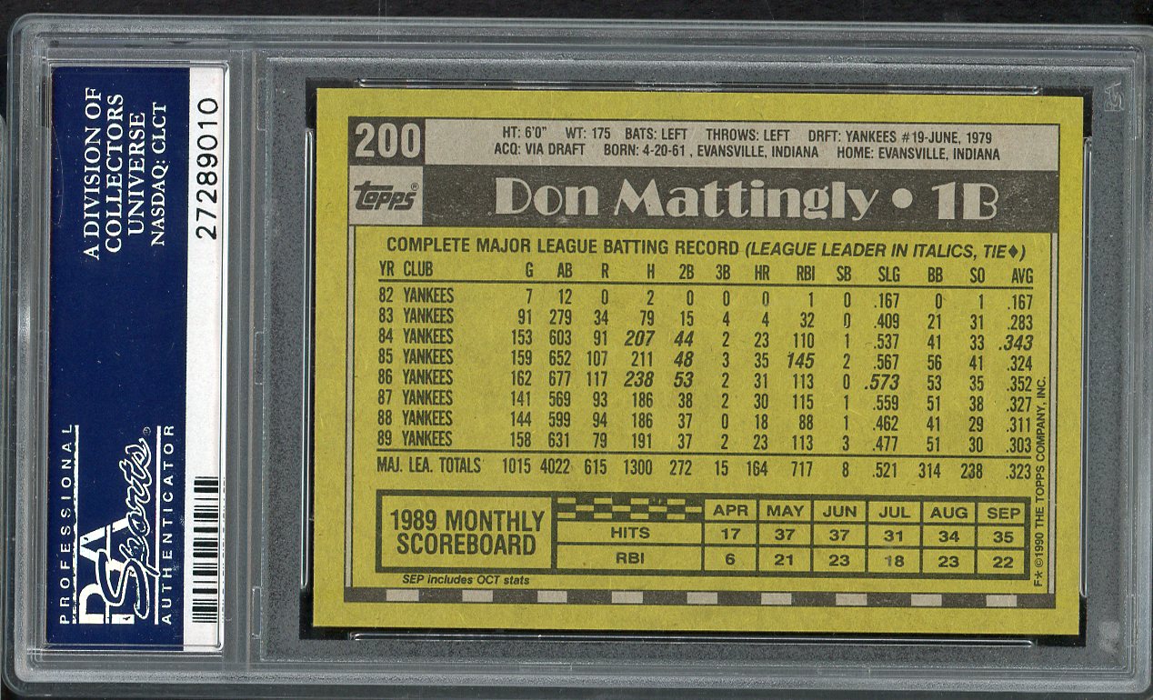 1990 Topps #200 Don Mattingly Yankees PSA 10 GEM MINT 565055