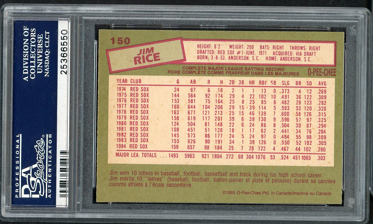1985 O Pee Chee #150 Jim Rice Red Sox PSA 10 GEM MINT 565061