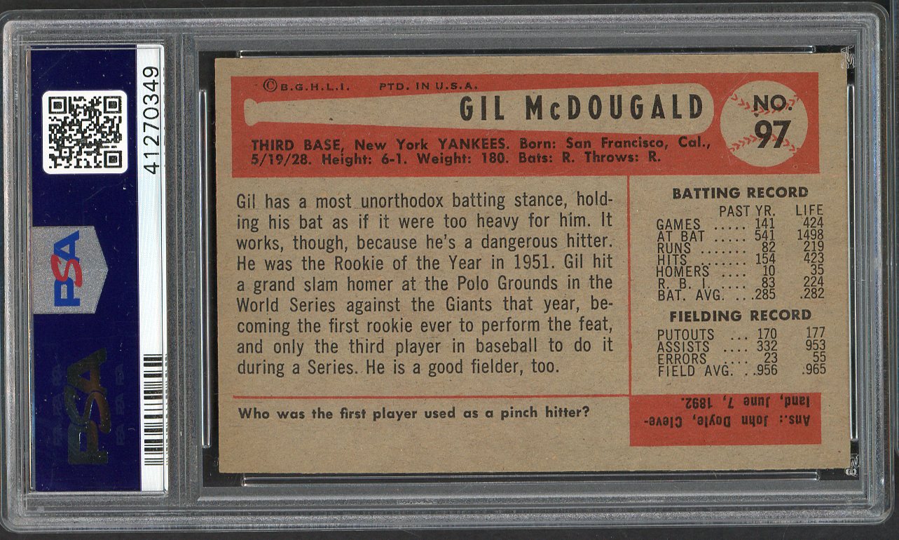 1954 Bowman Baseball # 97 Gil McDougald Yankees PSA 7.5 NM+ 565062